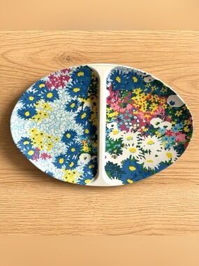 Sarah Campbell Anthropologie Floral Melamine Divided Serving Platter Tray Garden